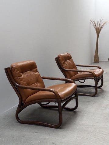 IKEA - Fauteuil - Baden - Rattan, Bamboe, Leder, Canvas -