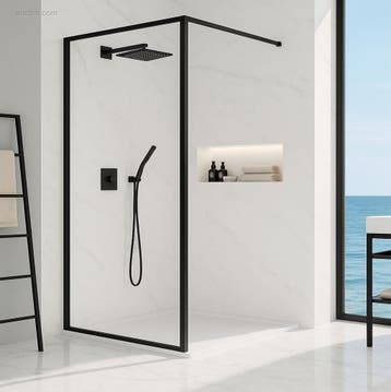 90x200 BCF Inloopdouche met mat zwart frame Bagno..., Nieuw
