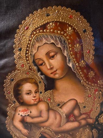 Mid XX - Cuzco Painting Peruvian Art - 32 x 42 cm - Virgin