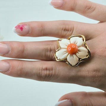 Koraal - Zilver, Verguld - Ring - CORALLO MEDITERRANEO