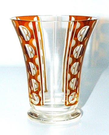Meyrs Neffe Art Deco Engraved Amber Glass Vase 1920 - Vase