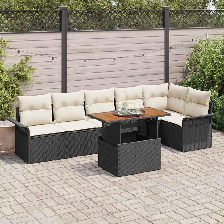 vidaXL Tuinbank Set met opslag 7 pcs Zwart Poly rattan, Tuin en Terras, Tuinsets en Loungesets, Nieuw, Verzenden
