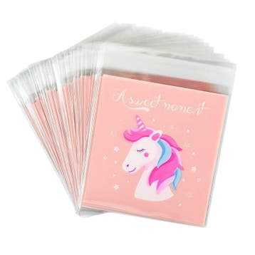 Cellofaan Zakjes met Plakstrip - 10x10 cm - Roze - Eenhoorn, Verzenden