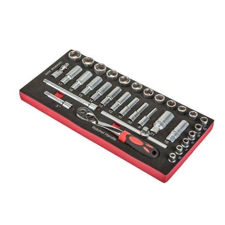 Doppenset 3/8 inch met omkeerbare ratel en verlengstukken –, Doe-het-zelf en Bouw, Gereedschapskisten, Ophalen of Verzenden