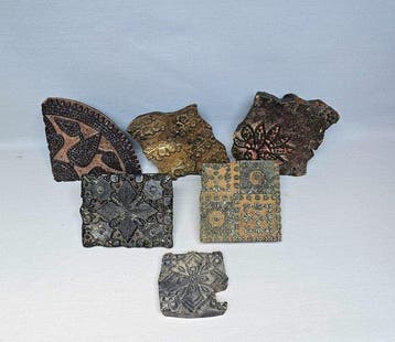 Collectie van 6 authentieke handgesneden Indiase houten