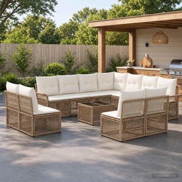 vidaXL Tuinbank Set 12 st Beige poly rattan, Verzenden, Nieuw