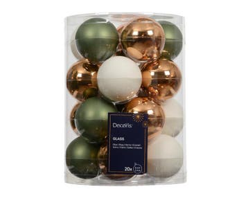 Kerstballen Glas Groen, Bruin, Wolwit 6 cm Set van 20, Nieuw