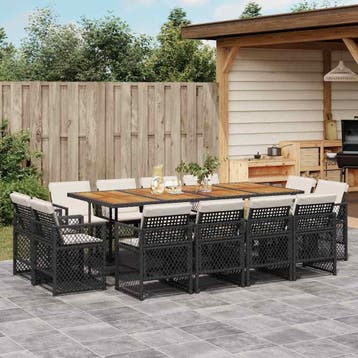 vidaXL 13-delige Tuinset met kussens poly rattan zwart, Verzenden, Tuinset