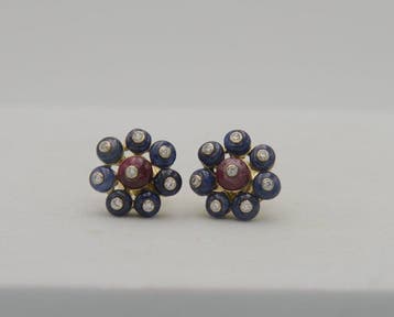 Oorbellen - 18 karaat Geel goud Saffier - Diamant, Nieuw