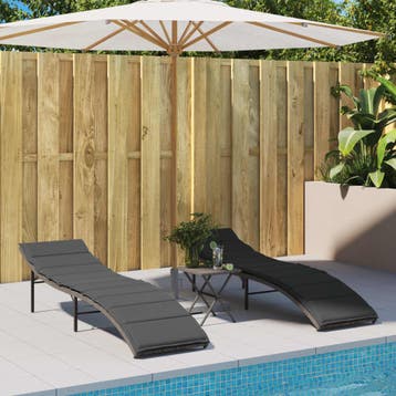 vidaXL Ligbedden 2 st met kussens poly rattan grijs, Verzenden