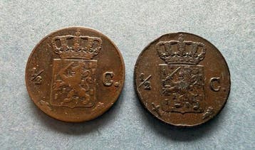 Nederland. Willem II. 1/2 cent 1841 en 1847 (Totaal 2 stuks)