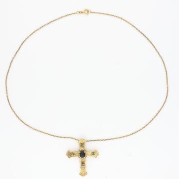 Collier - 14 carats Or jaune - Émeraude. Saphir