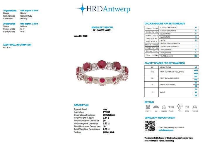 Bague Platine - 2.32ct. tw. Rubis - Diamant - Bague, Bijoux, Sacs & Beauté, Bagues