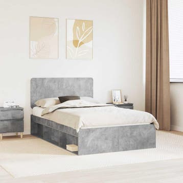 vidaXL Bedframe met hoofdeinde Beton 120 x 190 cm Massief, Huis en Inrichting, Slaapkamer | Bedden, Verzenden, Nieuw