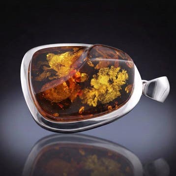 Unique ! Pendentif en ambre baltique bleu, polonais, Art