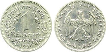 Duitsland 1 Reichsmark 1939 A prfr J 354, Verzenden