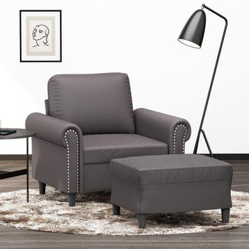 vidaXL Fauteuil met voetenbank / zetel 60 cm kunstleer grijs, Verzenden, Nieuw