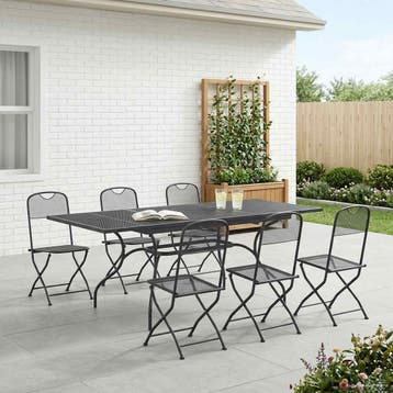 vidaXL Tuin Eettafel Set 7 st Antracietkleurig Gaas en Staal, Verzenden, Nieuw