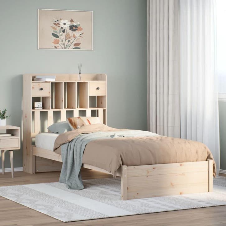 vidaXL Bed met boekenkast zonder matras massief grenenhout, Huis en Inrichting, Slaapkamer | Bedden, Nieuw, Verzenden