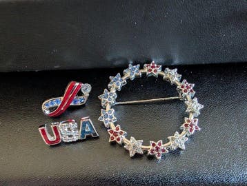 Beeld, Swarovski broches USA - 4.1 cm - Metaal, Rhodium