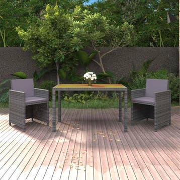 vidaXL 3-delige Tuinset met kussens poly rattan grijs, Verzenden, Nieuw, Tuinset