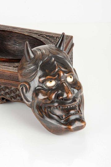 Noh masker - Hout, Zijde - Een adembenemend Hannya-masker, Antiek en Kunst