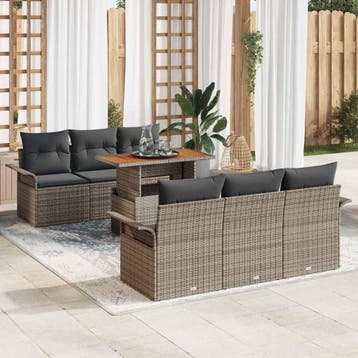 vidaXL Tuinbank Set 7 st Grijs Poly rattan, Tuin en Terras, Verzenden, Nieuw