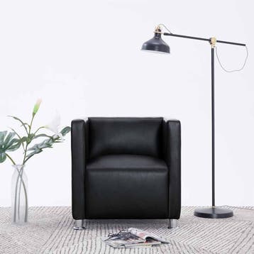 vidaXL Fauteuil kubus kunstleer zwart, Verzenden, Nieuw