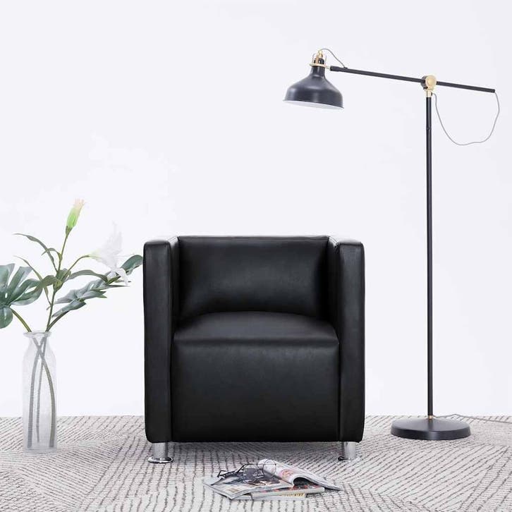 vidaXL Fauteuil kubus kunstleer zwart, Huis en Inrichting, Fauteuils, Nieuw, Verzenden