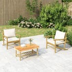 vidaXL 3-delige Loungeset met kussens bamboe crèmewit, Verzenden, Nieuw, Loungeset