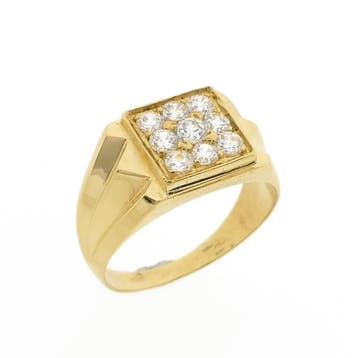 Gouden zegelring met zirconia, Gebruikt, 19 tot 20, Ophalen of Verzenden, Dame of Heer