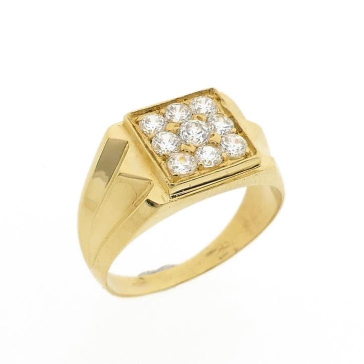 Gouden zegelring met zirconia, Bijoux, Sacs & Beauté, Bagues, Enlèvement ou Envoi