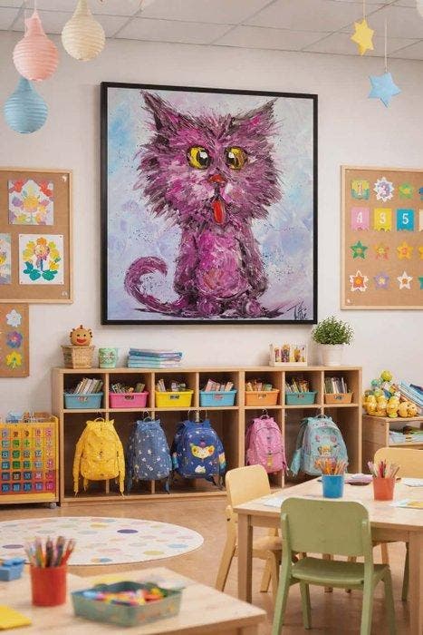 Laurent Pate (1970) - Pink Cat ( chat chient abstrait ), Antiquités & Art, Art | Peinture | Moderne