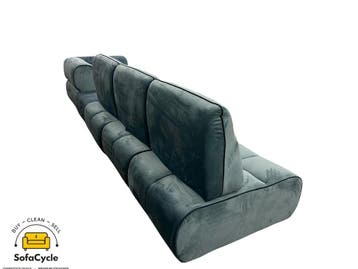 3-zit blauw in fluweel met hoekelement, modulair – overstock, Verzenden, Nieuw