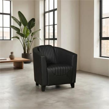 Leren fauteuil Press Special - Hermes Nero (zwart) - Poten, Nieuw, Ophalen of Verzenden, Eigentijds, Klassiek, Retro, Romantisch, Vintage