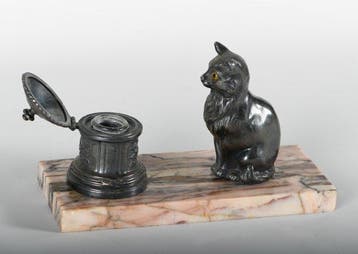 Prachtig zeldzaam antiek inkstel op marmeren voet met, Antiek en Kunst