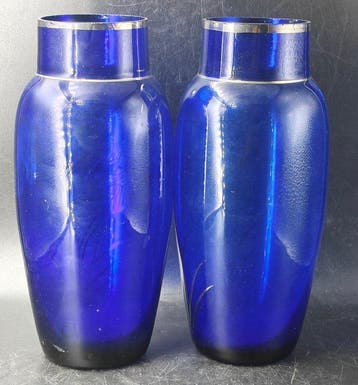 Novy Bor - Vaas (2) - Zilveren overlay - kobaltglas, Zilver