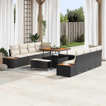 vidaXL Tuinbank Set 11 st 10-Aantal zitplaatsen Zwart Poly, Verzenden
