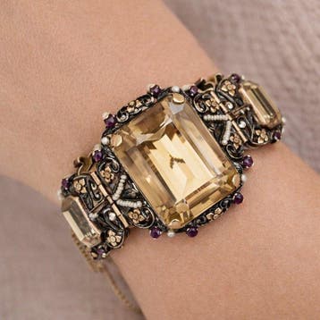 Armband - 18 karaat Geel goud, Zilver, Rookkwarts -, Nieuw