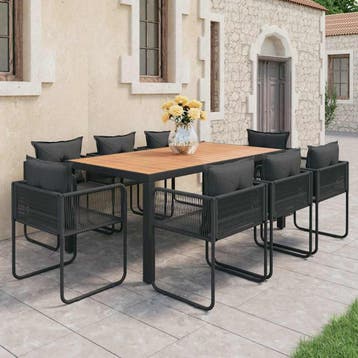 vidaXL 9-delige Tuinset PVC-rattan zwart en bruin, Verzenden, Nieuw, Tuinset