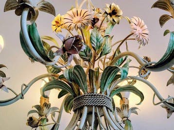 Plafondlamp in kaarsstijl - Smeedijzer - Vintage Italiaanse