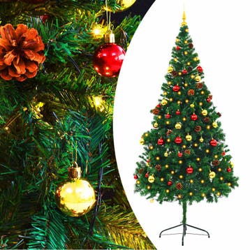 vidaXL Kunstkerstboom met verlichting en kerstballen 210 cm, Verzenden