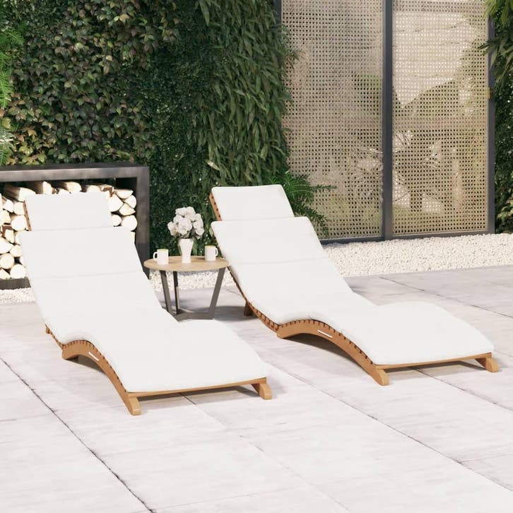 vidaXL Ligbedden 2 st met kussens massief teakhout, Tuin en Terras, Ligbedden, Nieuw, Verzenden