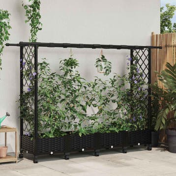vidaXL Verhoogd Bed met Trellis en Dak Zwart 203 x 40 x 127, Verzenden