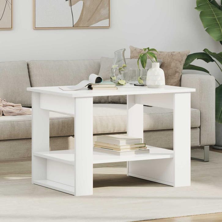 vidaXL Salontafel Wit 72 x 50 x 50 cm Bewerkt hout, Huis en Inrichting, Tafels | Salontafels, Nieuw, Verzenden