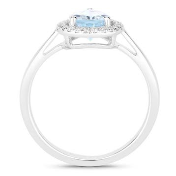 Ring - 14 karaat Witgoud - 1.00ct. tw. Aquamarijn - Diamant, Nieuw