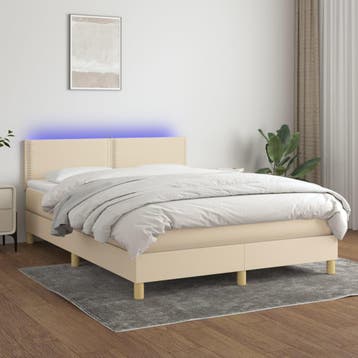 vidaXL Boxspring met matras en LED stof crèmekleurig 140x200, Verzenden