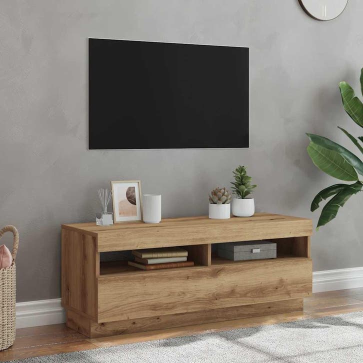 Tv-meubel eiken met LED - 34% korting: Retour deal!, Maison & Meubles, Armoires | Mobilier de télévision, Envoi