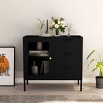 vidaXL Dressoir 75x35x70 cm staal en gehard glas zwart, Huis en Inrichting, Kasten | Dressoirs, Verzenden, Nieuw