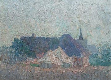 Belgische school (XX) - Dorp in Vlaanderen - Pointillisme -, Antiek en Kunst